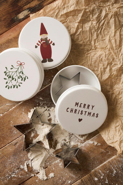 Dose mit drei Tannenbaum-Keksausstechern "Wichtelmännchen"