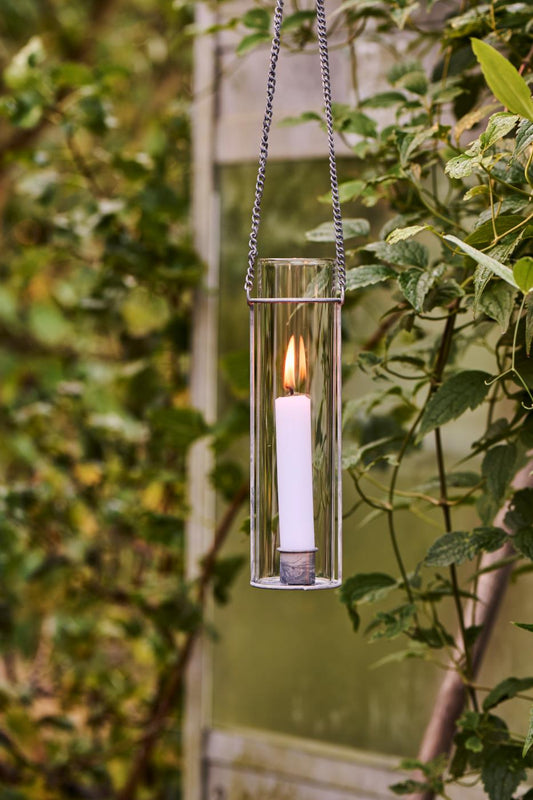 Kerzenhalter f/2,2 cm Kerze m/Glas und Kette