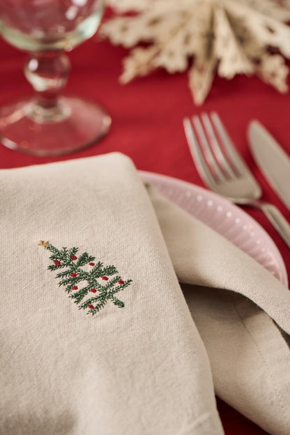 Stoffserviette mit Tannenbaum leinenfarbig