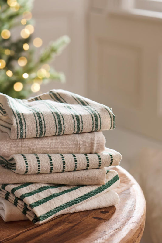 Geschirrtuch mit dunkelgrünen Querstreifen