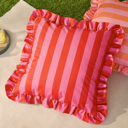 Outdoorkissen Palm Royale mit Rüschen | pink/rot