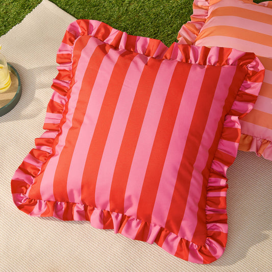 Outdoorkissen Palm Royale mit Rüschen | pink/rot