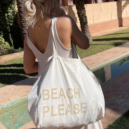 Strandtasche aus Canvas „Beach Please“ in Beige