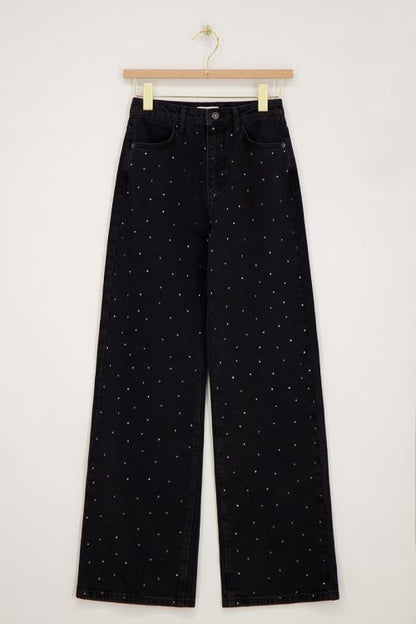 Schwarze Jeans mit weitem Bein und Steinen