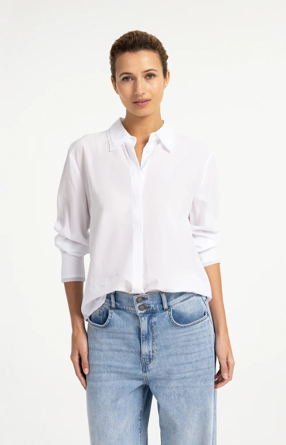 Langarmbluse mit Kragendetail | pure white