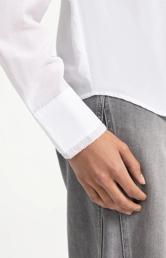 Langarmbluse mit Kragendetail | pure white
