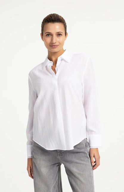 Langarmbluse mit Kragendetail | pure white