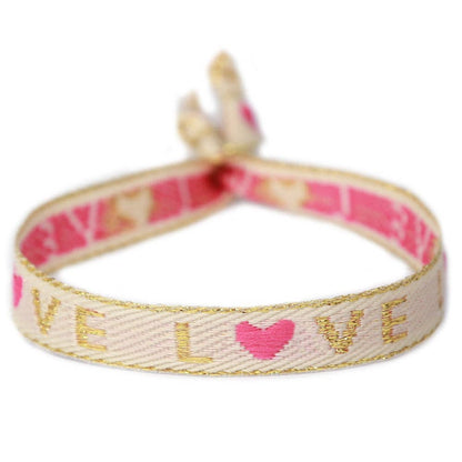 Geflochtenes Armband Creme mit „Love“ in Gold