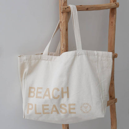Strandtasche aus Canvas „Beach Please“ in Beige