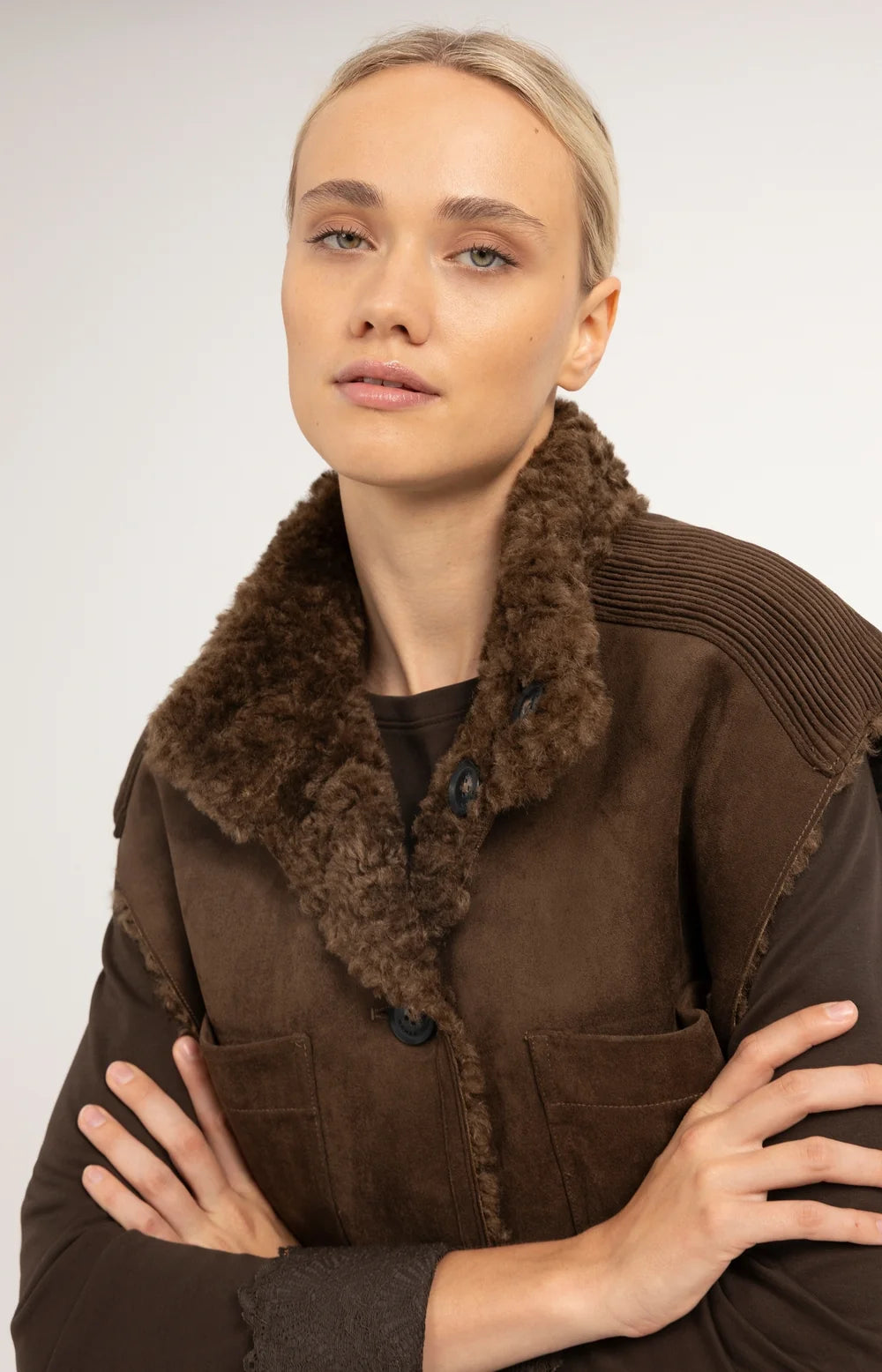 Wendeweste mit Lammfellimitat und Cord | Cocoa Brown