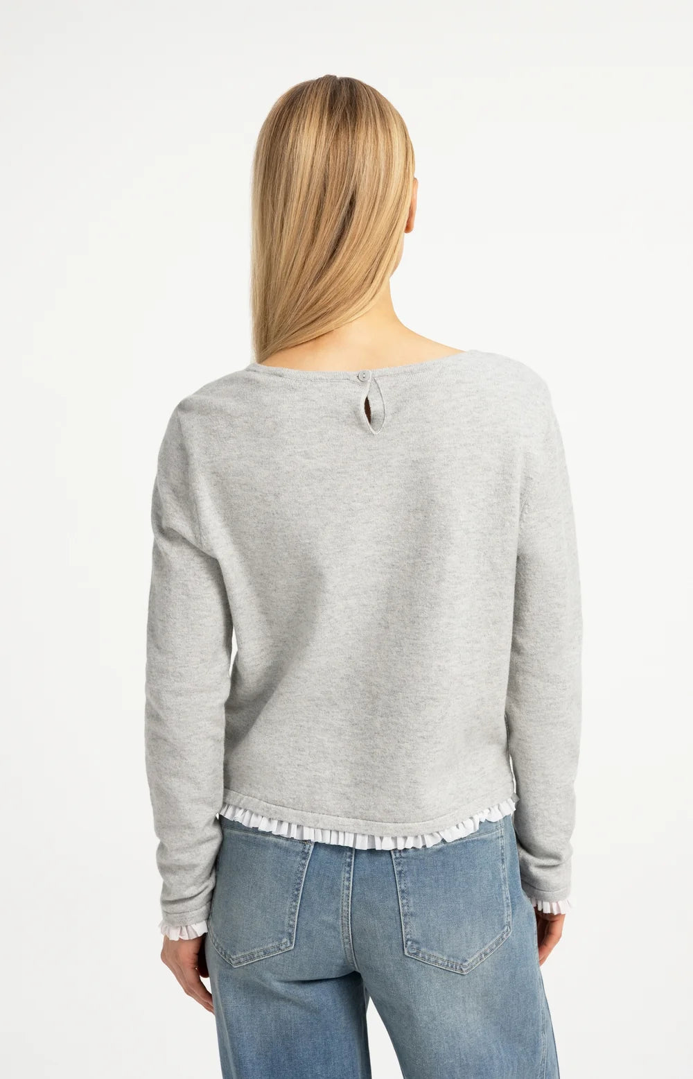 Feinstrick Oberteil mit Rüschenborten | Medium Grey Melange