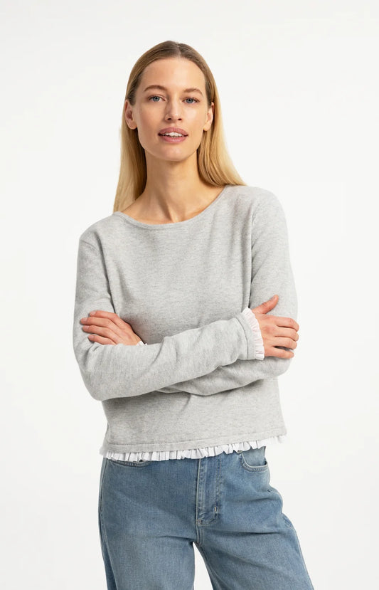 Feinstrick Oberteil mit Rüschenborten | Medium Grey Melange