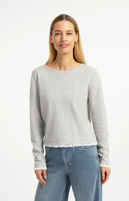Feinstrick Oberteil mit Rüschenborten | Medium Grey Melange