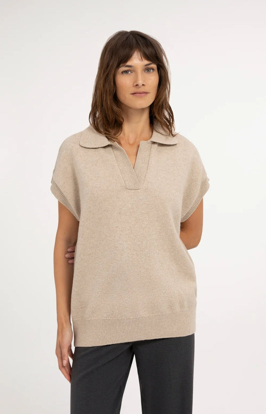 Strickpullunder mit Kragen | Light Beige Melange