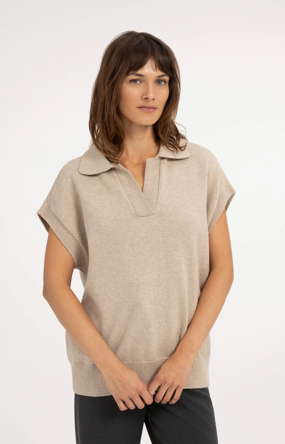 Strickpullunder mit Kragen | Light Beige Melange