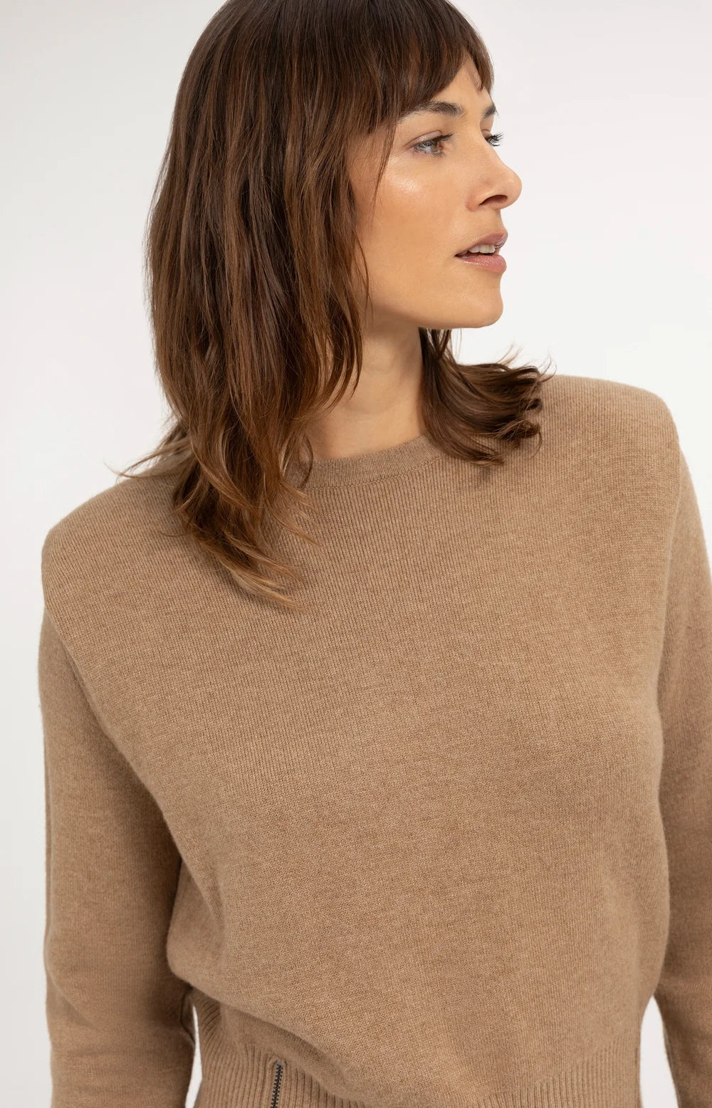 Strick Pullover mit Schulterdetail | Cornstalk Brown Melange