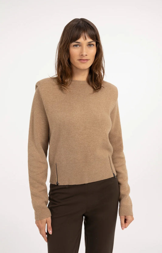 Strick Pullover mit Schulterdetail | Cornstalk Brown Melange