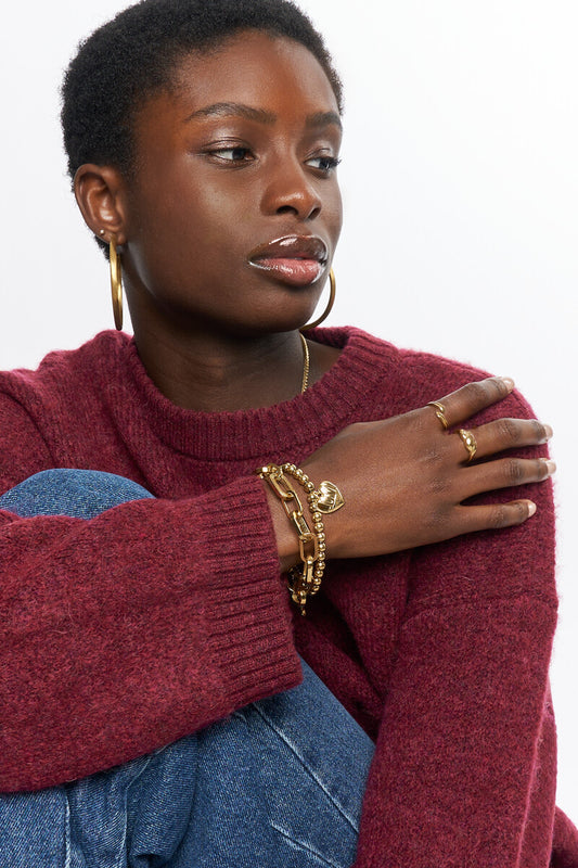 Bold Perlenarmband mit Love Herz | Silber & Gold