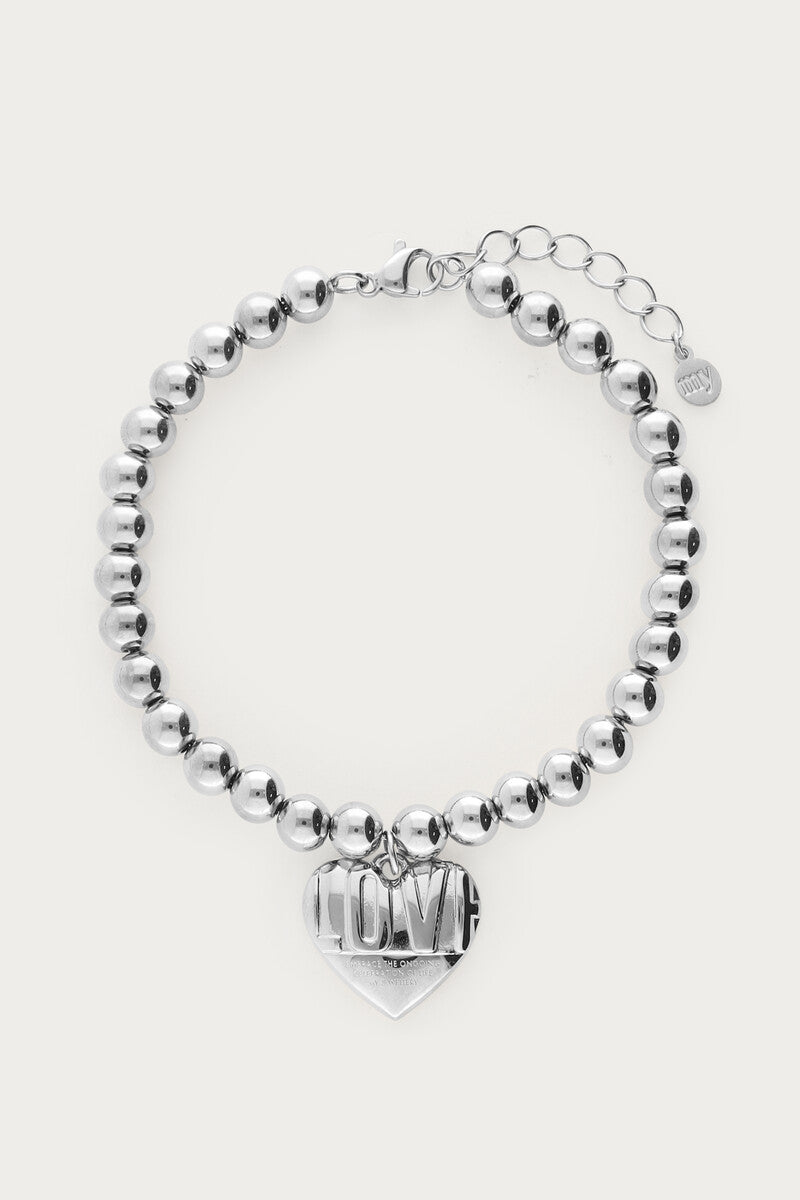 Bold Perlenarmband mit Love Herz | Silber & Gold