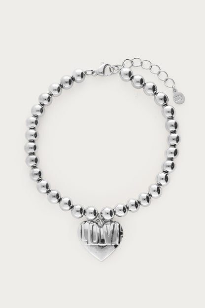 Bold Perlenarmband mit Love Herz | Silber & Gold
