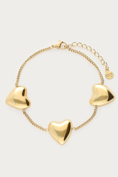 Bold Armband mit drei Herzen | Silber & Gold