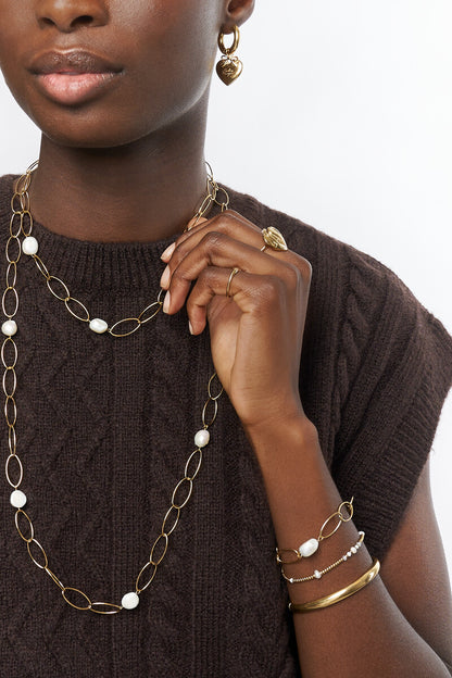 Bold Gliederarmband mit Süßwasserperle | Gold