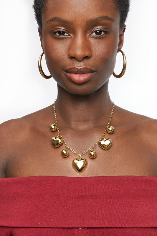 Bold Kette mit Herzen und Kugeln | Gold
