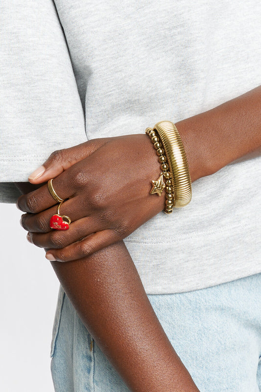 Bold Perlenarmband mit Love Stern | Silber & Gold