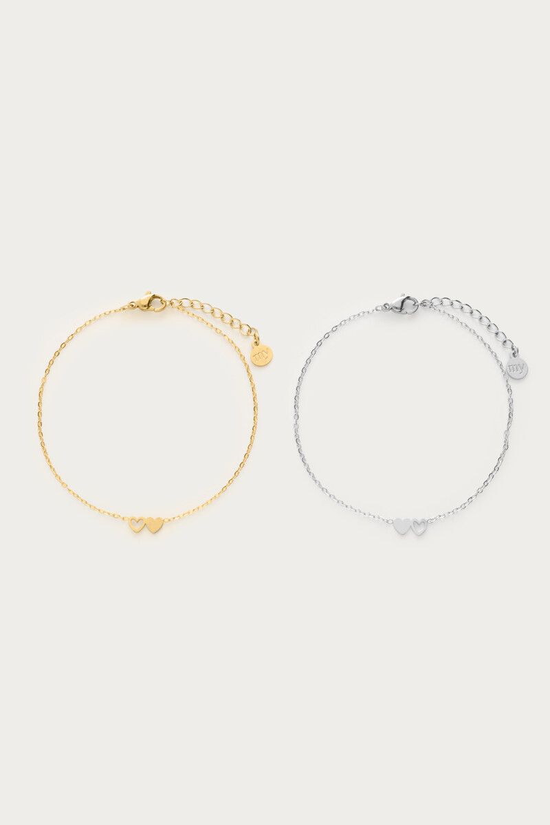 Armband Set mit Herzen | Gold & Silber
