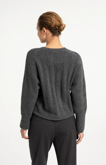 Strick Pullover mit Kordelzug | Grey Melange