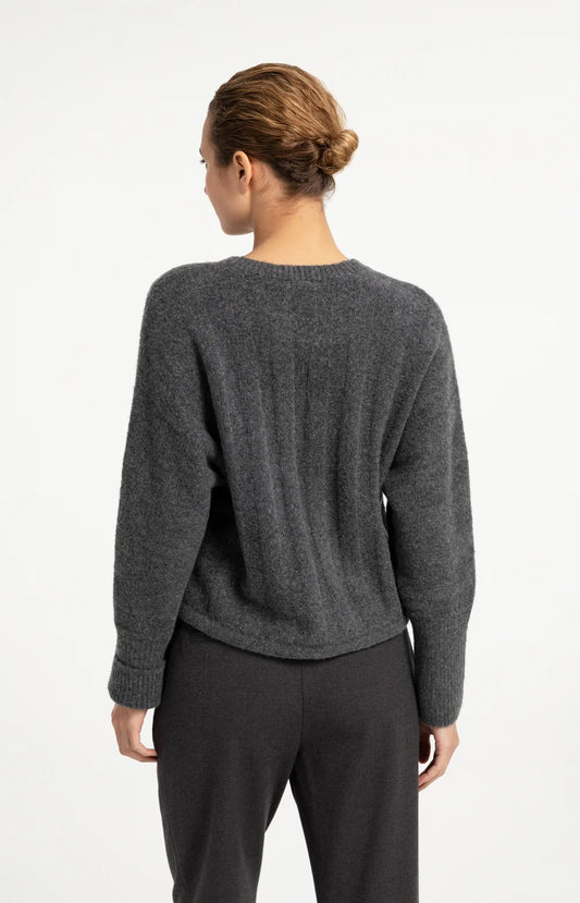 Strick Pullover mit Kordelzug | Grey Melange