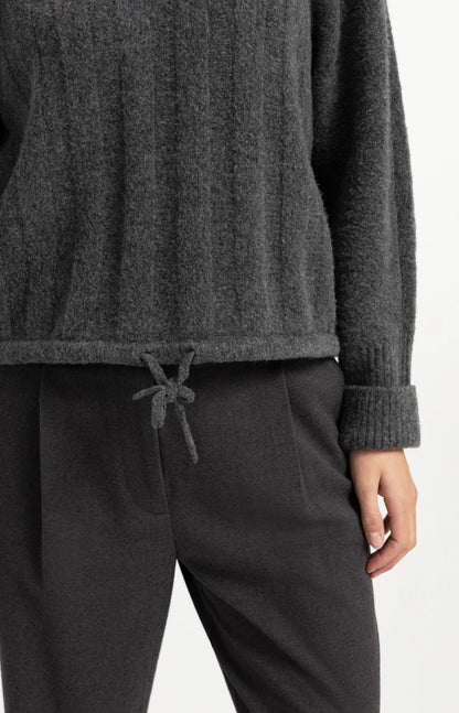 Strick Pullover mit Kordelzug | Grey Melange