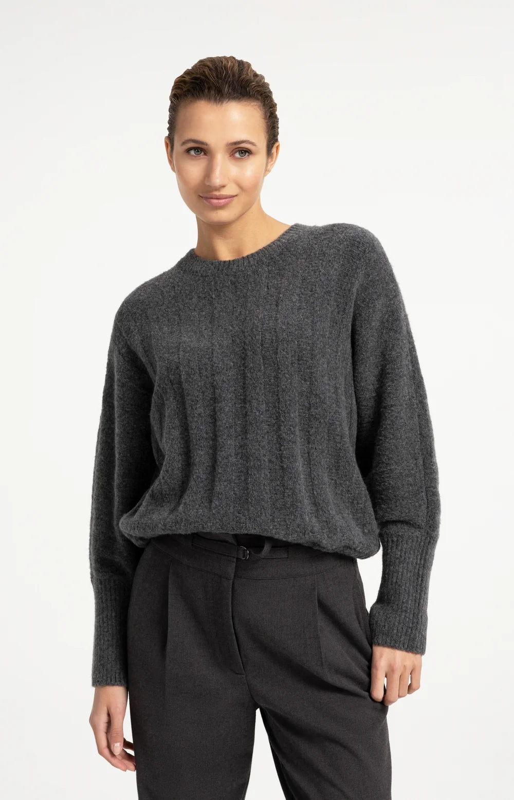 Strick Pullover mit Kordelzug | Grey Melange