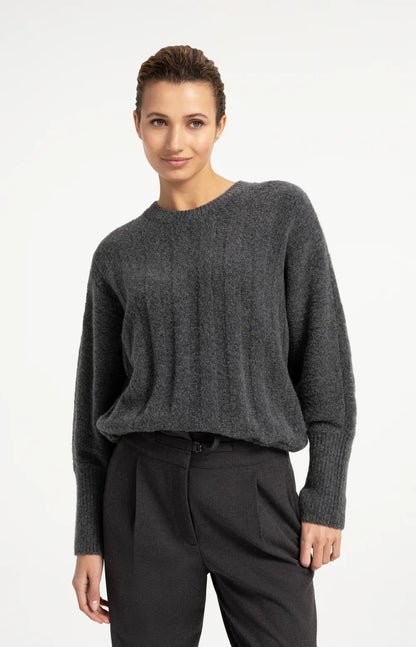 Strick Pullover mit Kordelzug | Grey Melange